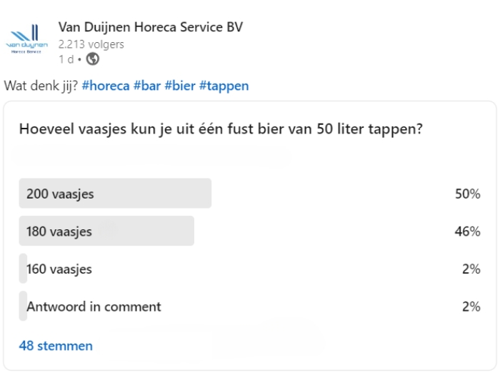 Hoeveel vaasjes bier kun je uit één fust van 50 liter tappen?